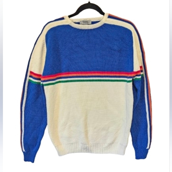Jordan Marsh Sweaters - Jordan Marsh Vintage Y2K Blue and Cream Striped Crewneck Sweater Size Medium
